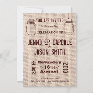 Invitations de mariage rustique Mason Jars Burlap