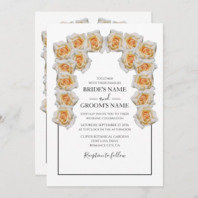 Invitations de mariage rustique Orange Roses (Devant / Derrière)