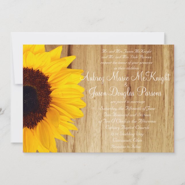 Invitations de mariage rustique pour le tournesol  (Devant)