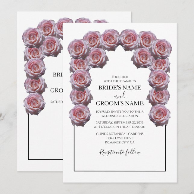 Invitations de mariage rustique Roses rose pâle (Devant / Derrière)