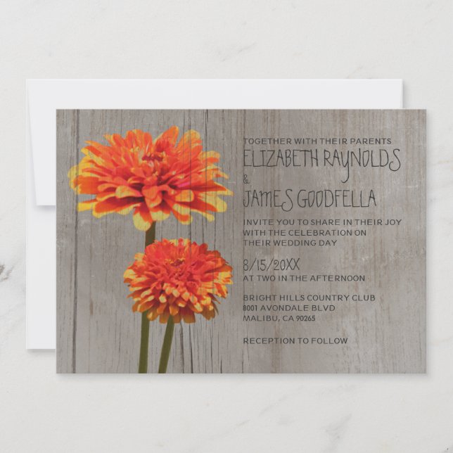 Invitations de mariage rustiques de Zinnia (Devant)