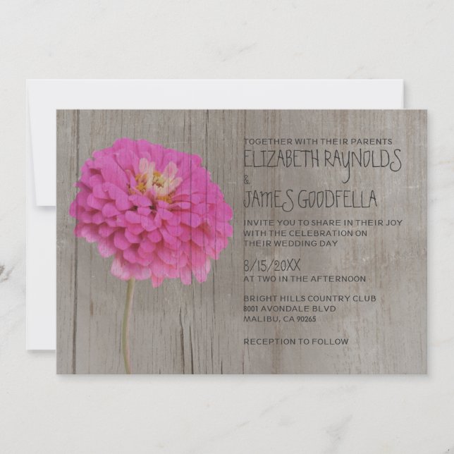 Invitations de mariage rustiques des Zinnias (Devant)