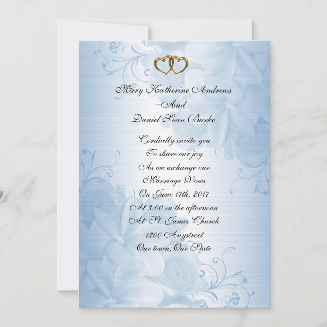 Invitations de mariage Satin bleu élégant (Devant)