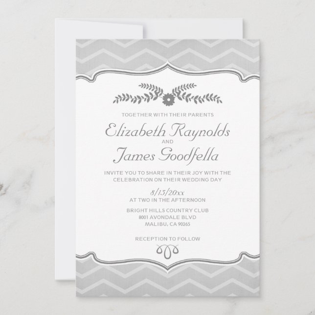 Invitations de mariage Silver Zigzag (Devant)