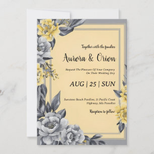 invitations de mariage simple jaune et gris
