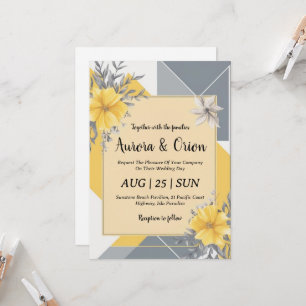 invitations de mariage simple jaune et gris