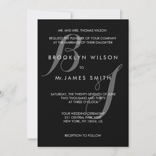 Invitations De Mariage Simple Noir Et Blanc (Devant)