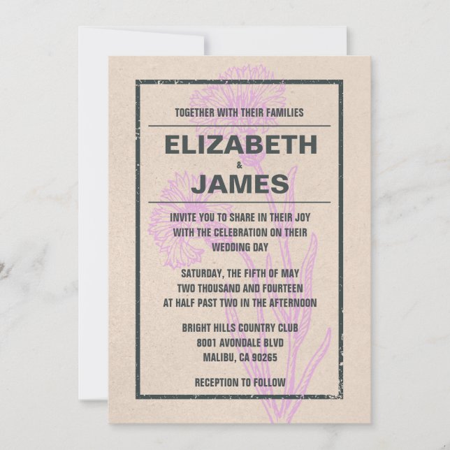 Invitations de mariage simples Vintages rustiques (Devant)