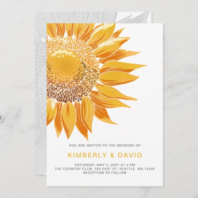 Invitations de mariage SunFlower modernes (Devant / Derrière)