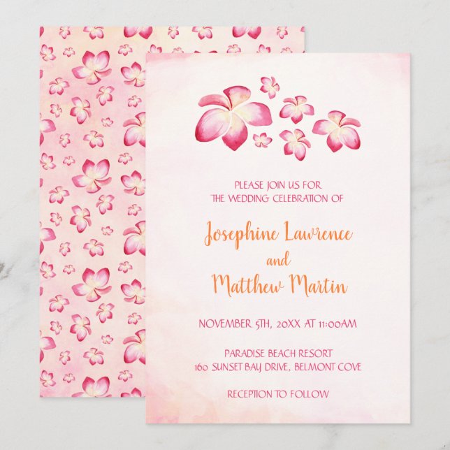 Invitations de mariage Sunset Plumeria (Devant / Derrière)