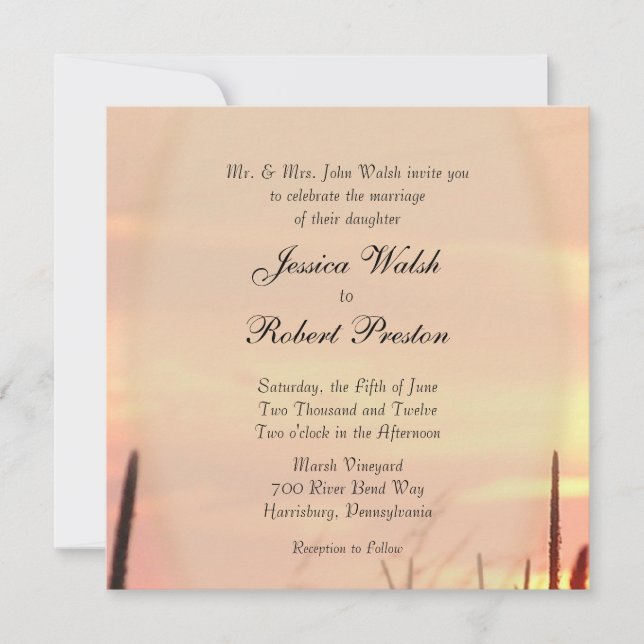 Invitations de mariage sur le terrain du coucher d (Devant)