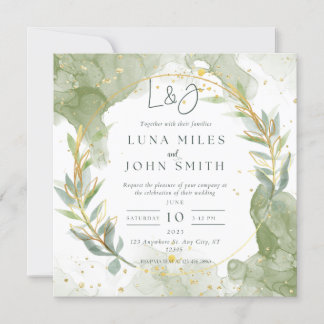 Invitations de mariage sur mesure vert et or