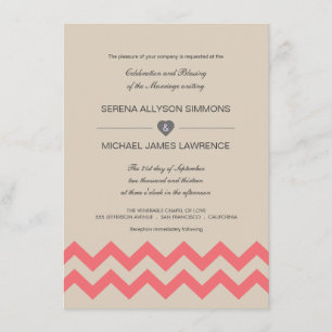 Invitations de mariage Taupe et Coral Chevron