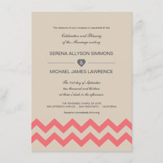 Invitations de mariage Taupe et Coral Chevron