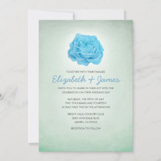 Invitations de mariage tendance floral bleu et ver