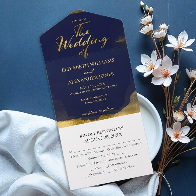 Invitations De Mariage Tout En Un | Bleu Abstrait (Créateur téléchargé)