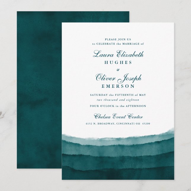 Invitations de mariage Turquoise d'aquarelle de me (Devant / Derrière)