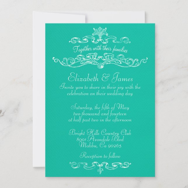 Invitations de mariage turquoise de luxe simple (Devant)
