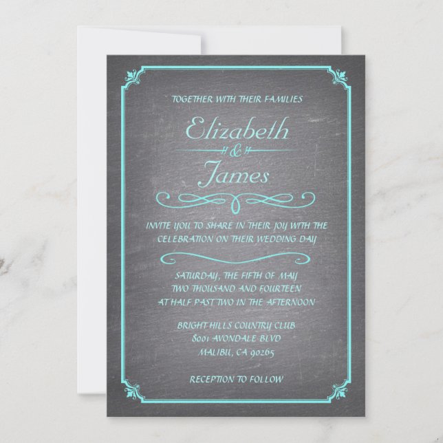 Invitations de mariage turquoise et Argent (Devant)