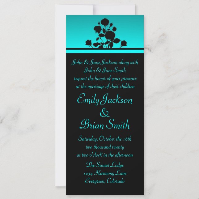Invitations de mariage turquoise floral (Devant)