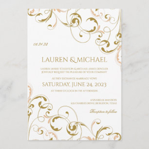 Invitations de mariage unique Peach & Gold Fils