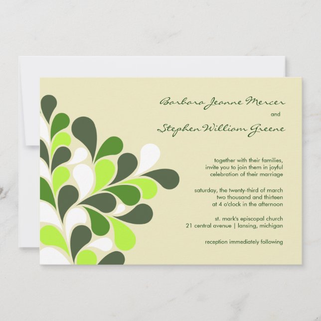 Invitations de mariage vert du printemps moderne (Devant)