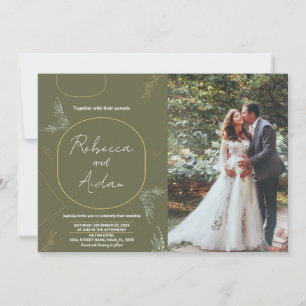 Invitations de mariage vert foncé avec photo