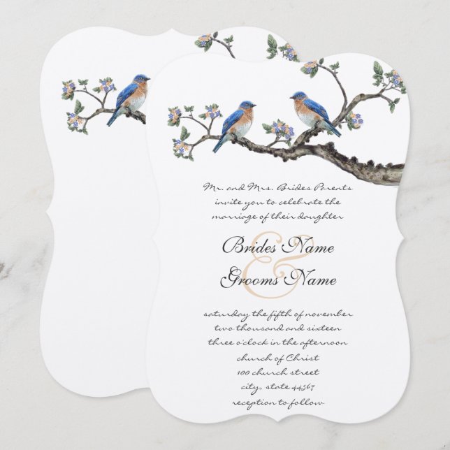Invitations de mariage vintage Bluebirds (Devant / Derrière)