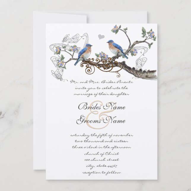 Invitations de mariage vintage Bluebirds (Devant)