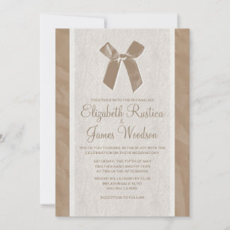 Invitations de mariage Vintage Brown Bow & Linen