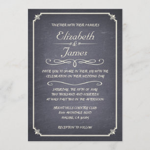 Invitations de mariage Vintage en tableau noir gri