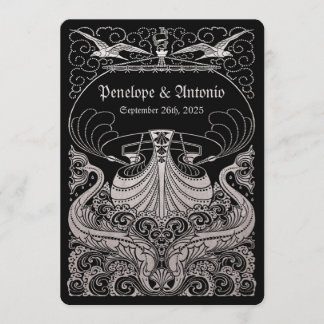 Invitations de mariage vintage Nautique Argent