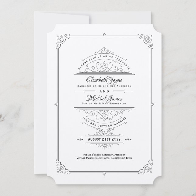 Invitations de mariage vintage Regency Kraft (Devant)