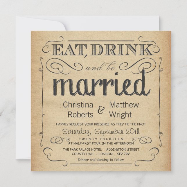 Invitations de mariage Vintage rustique (Devant)