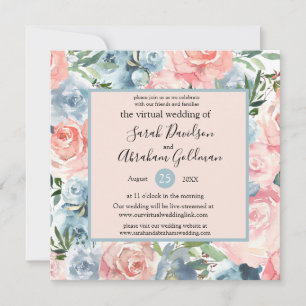 Invitations de mariage virtuel - bleu rose floral