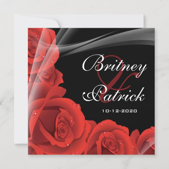 Invitations de mariage Whimsical Black & Red Rose (Devant)