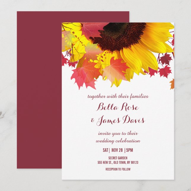 Invitations de Mariages de automne de tournesol ru (Devant / Derrière)