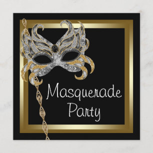 Invitations de masquade Black Masquerade Mask Or