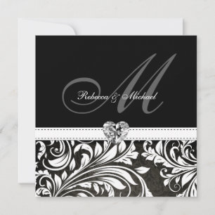Invitations de monogramme noir et blanc de Damas