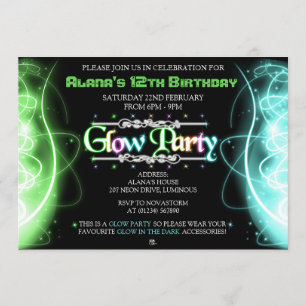 Invitations De Neon Swirls Glow Party
