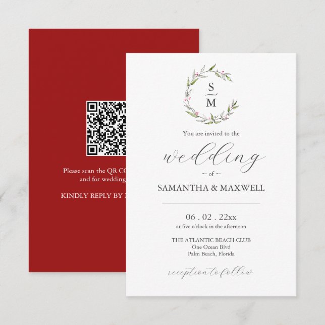 Invitations de noces avec code QR (Devant / Derrière)