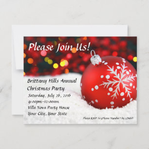 Invitations de Noël personnalisées Red Bauble Snow