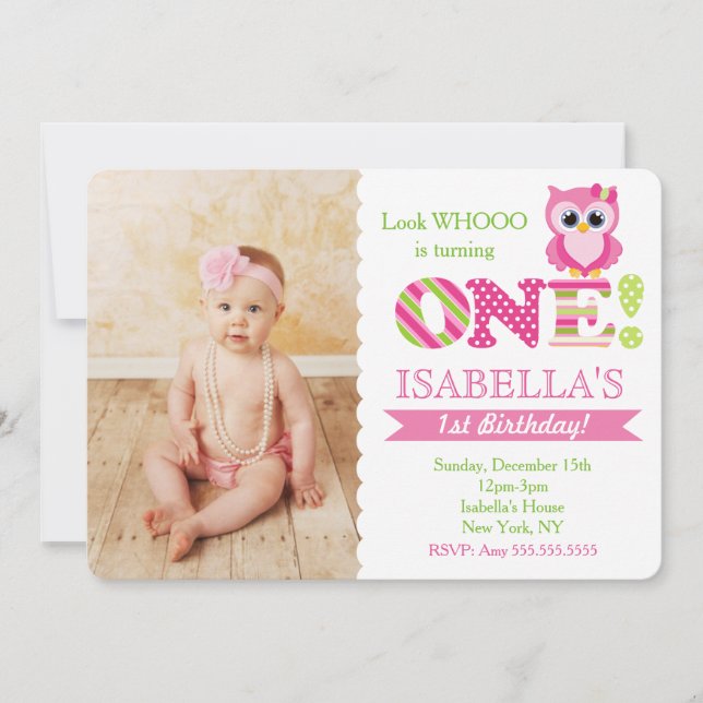 Invitations de Owl First Birthday (Devant)