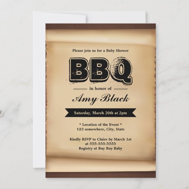 Invitations de partie BBQ Baby shower papier vinta (Devant)