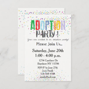 Invitations de partie d'adoption de confettis par