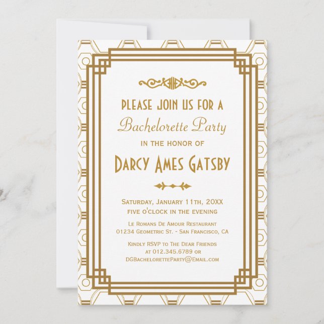 Invitations de partie de Bachelorette d'art déco (Devant)