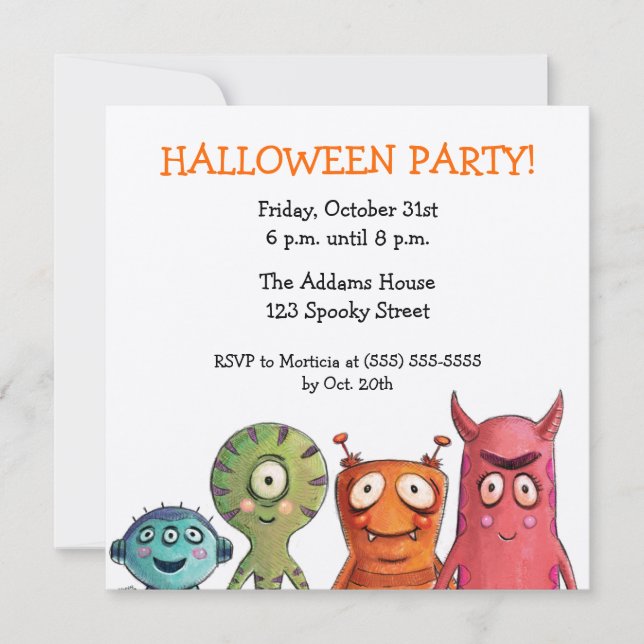 Invitations de partie de Halloween de monstre (Devant)