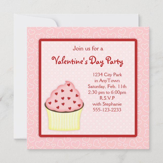 Invitations de partie de petit gâteau de Valentine (Devant)
