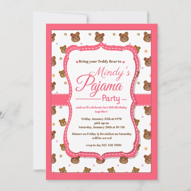 Invitations de partie de pyjama (Devant)