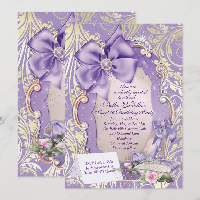 Invitations de partie de Quinceanera du bonbon 16 (Devant / Derrière)